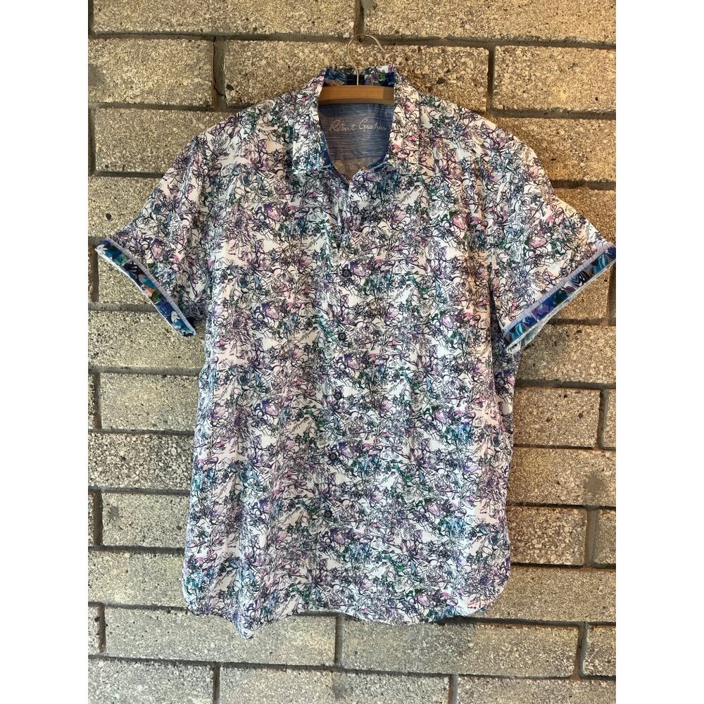 Robert Graham Mens 2XL Classic Fit Floral Print Shirt Multicolor Cotton Short Sl - Picture 2 of 9